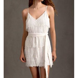 NWT Retrofete Fringe Sequin White Mini with Belt